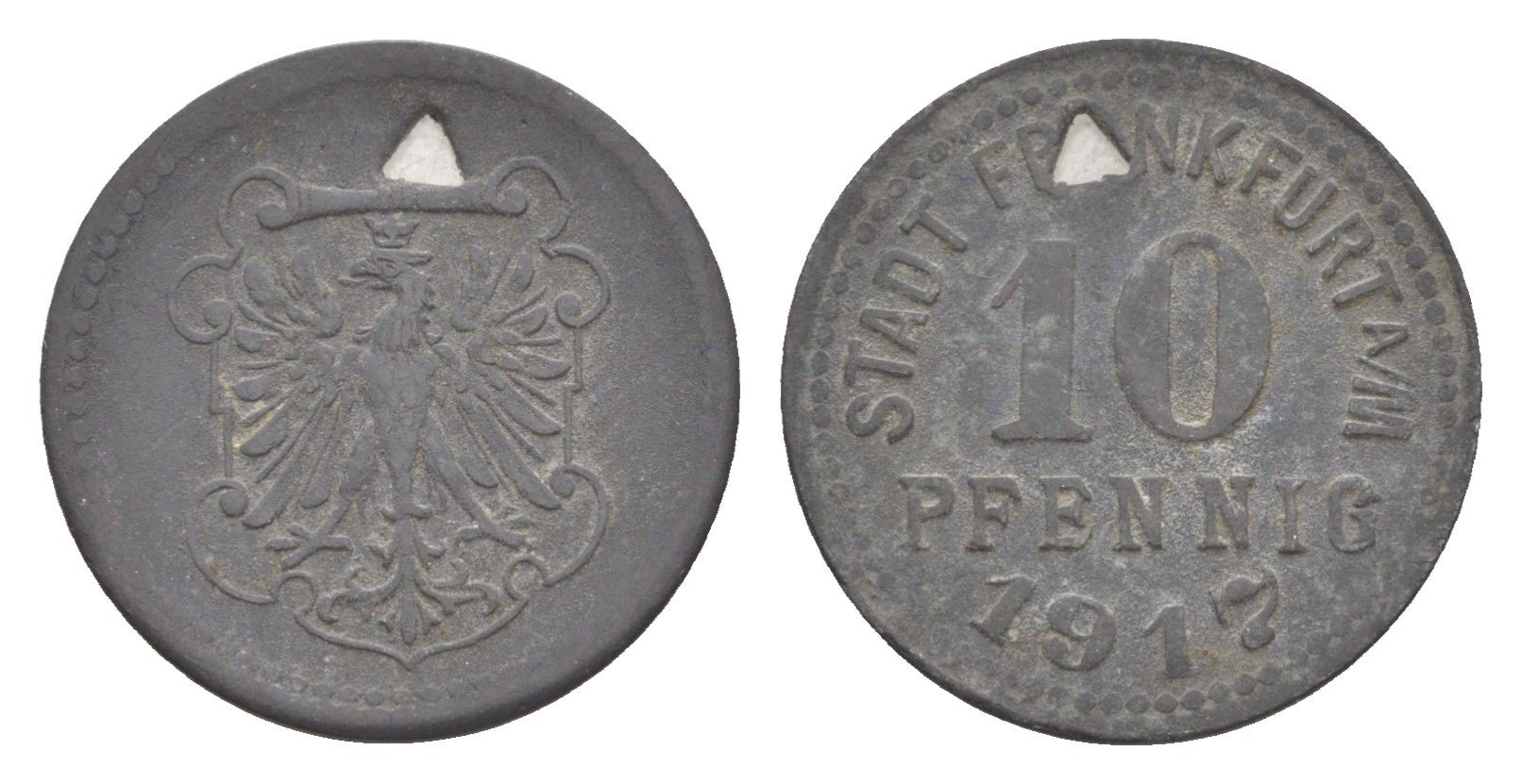 Франкфурт-на-Майне 10 пфеннигов 1917 Funck 136.1, Men05 7947.2, Men18 9918.2 цинк 4636-717