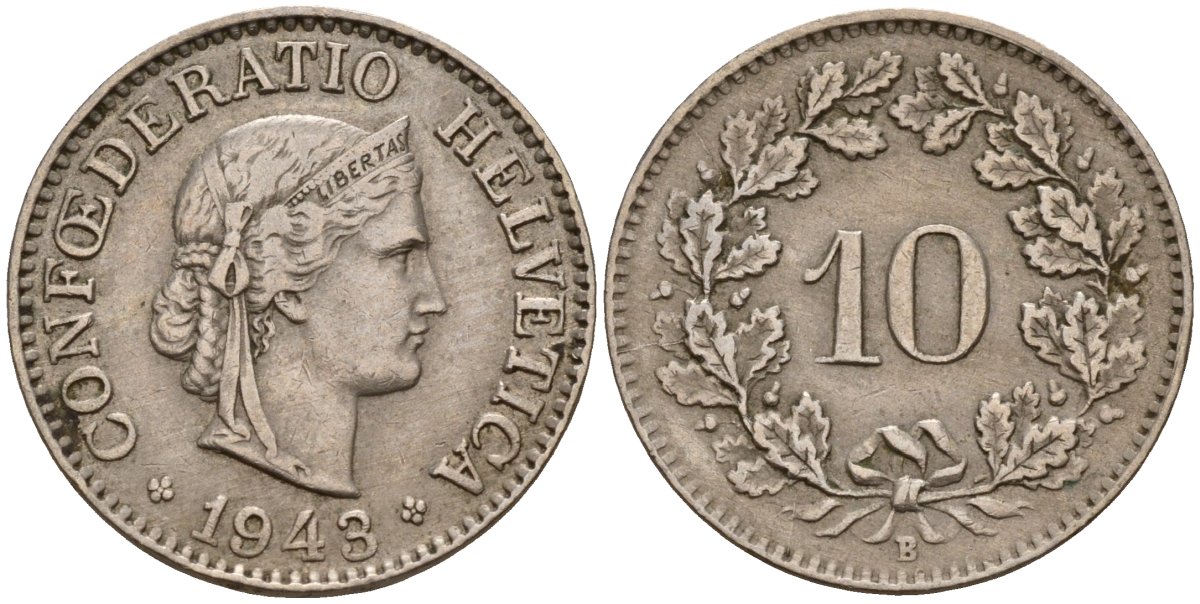 Швейцария 10 раппенов 1948 B KM 27 медно-никель 4189-345