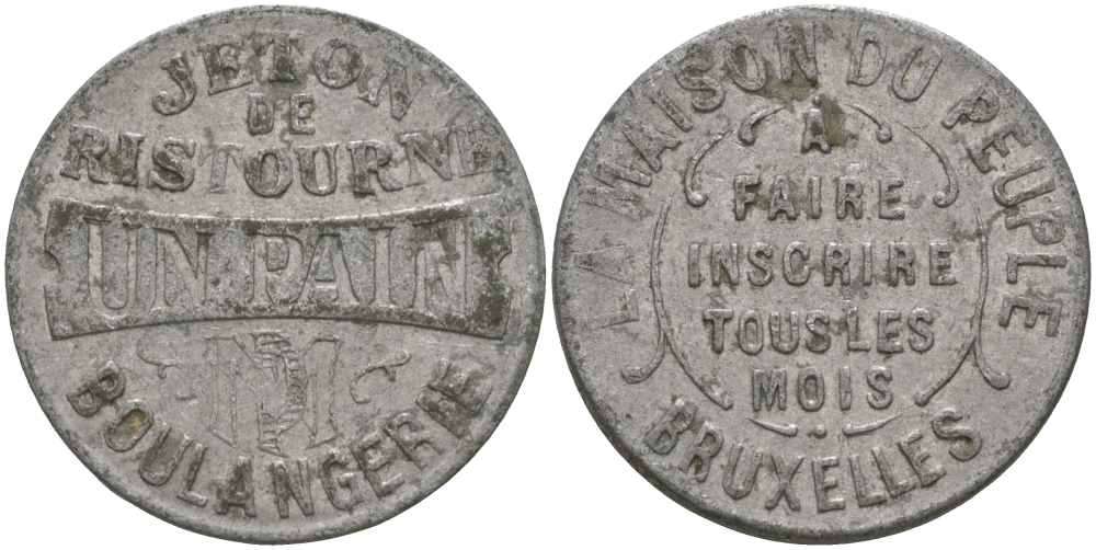 БЕЛЬГИЯ ЖЕТОН ND В ПЕКАРНЮ НА ХЛЕБНЫЙ ПАЕК, ПЕРВАЯ МИРОВАЯ ВОЙНА алюминий 99-445