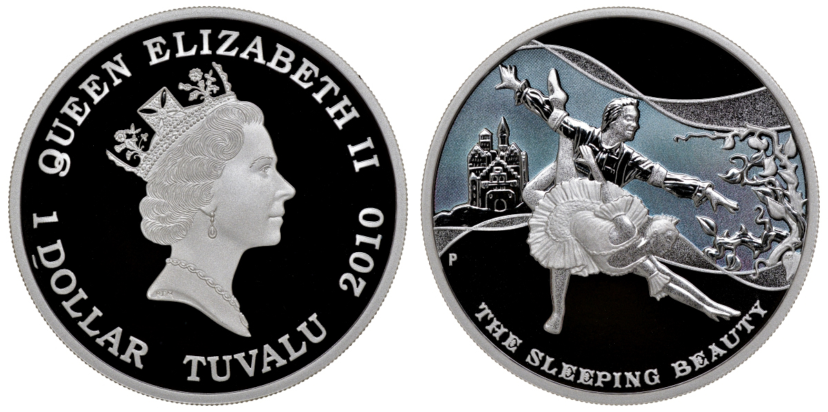 Тувалу набор из 5 монет 2010 звезды мирового балета, в оригинальной коробке, с сертификатом, цветная эмаль KM NEW серебро PROOF 14-01-02-05