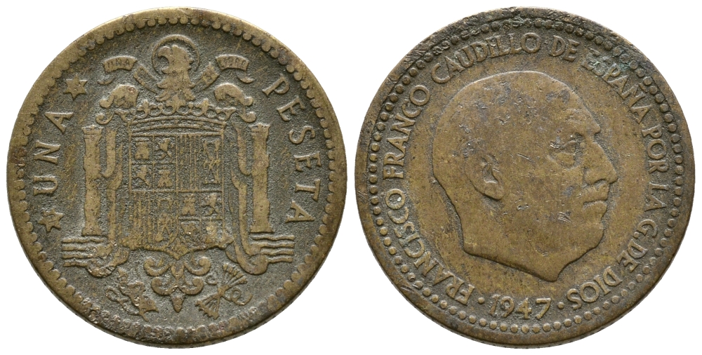 Испания 1 песета 1947 (54) Франсиско Франко (1939-1975) KM 775 алюминиевая бронза 85-1224