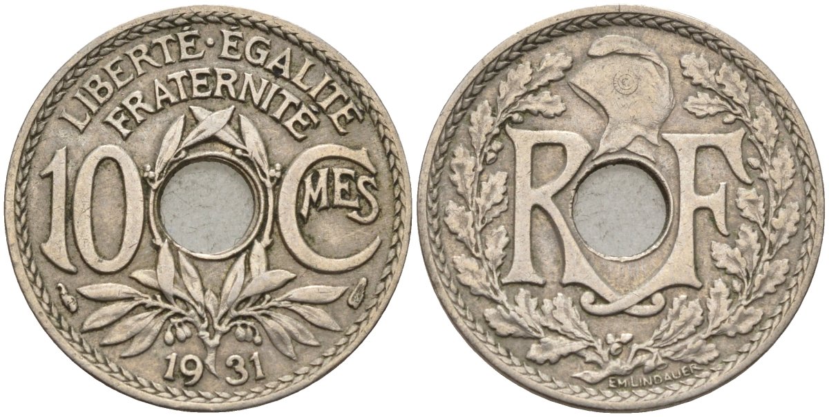 Франция 10 сантимов 1931 KM 866a, Le Franc 138.3 медно-никель 4143-1014