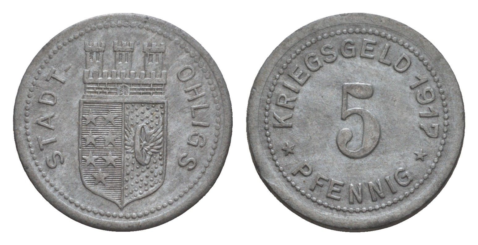 Олигс 5 пфеннигов 1917 Funck 404.1, Men18 24919.1 цинк 4659-234