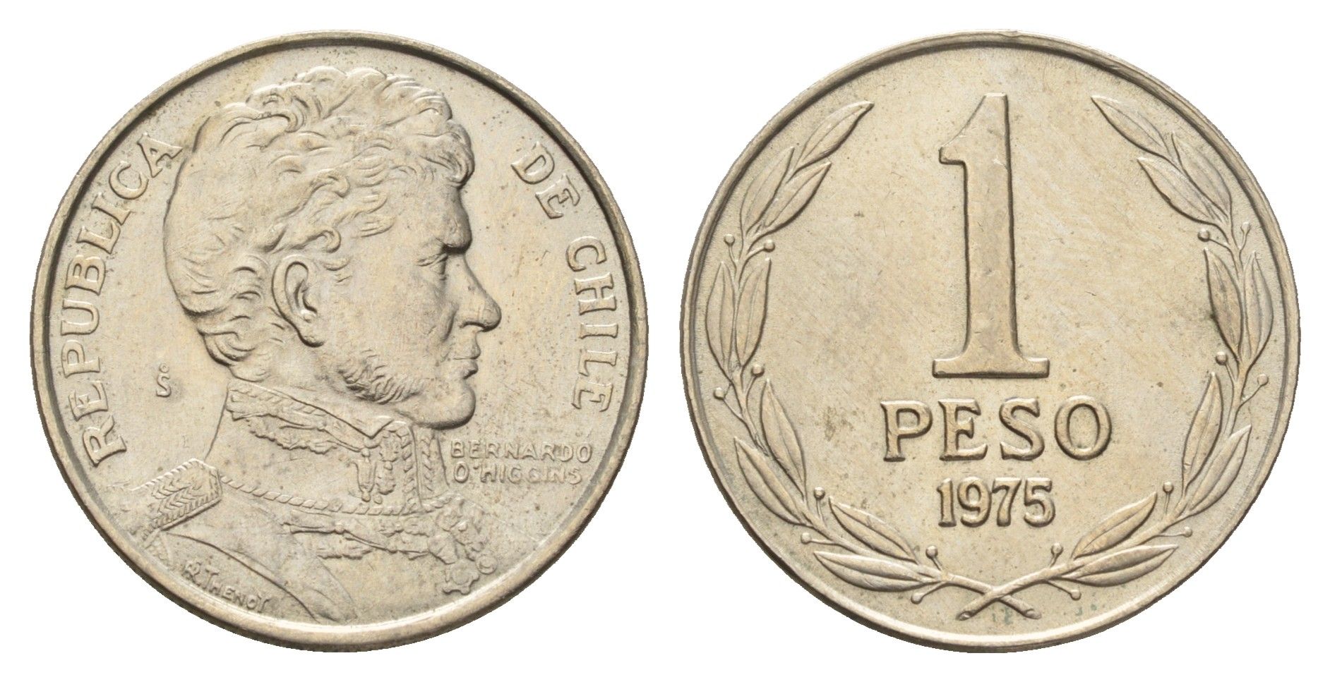 Чили 1 песо 1975 год-тип KM 207 медно-никель aUNC 4688-335
