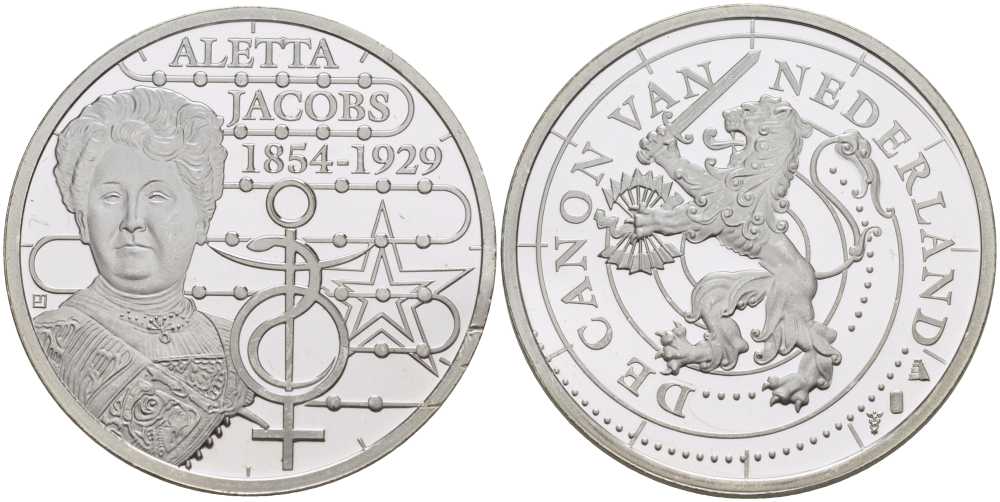 НИДЕРЛАНДЫ МЕДАЛЬ СЕРИИ ИСТОРИЯ НИДЕРЛАНДОВ, АЛЕТТА ЯКОБС (1854-1929) ГОЛАНДСКИЙ ВРАЧ, ДИАМЕТР 30 ММ., ВЕС 9,43 ГР. медно-никель 1076-6-53