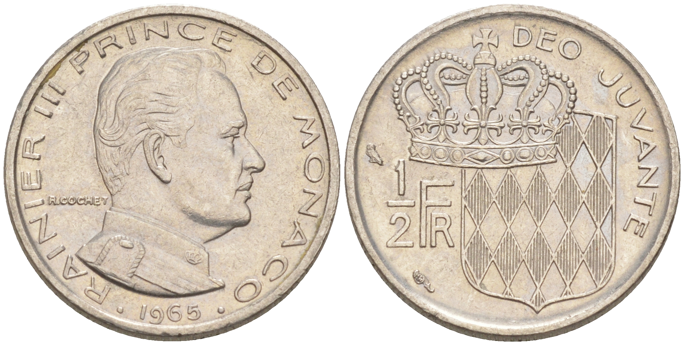 Монако 1/2 франка 1965 Ренье III (1949-2005) KM 145 никель 190-521