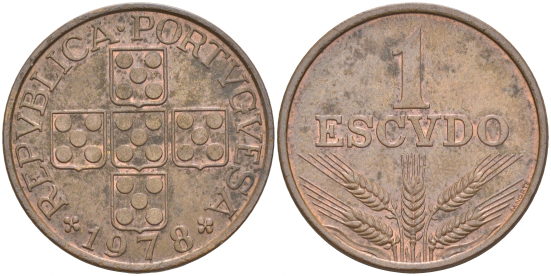 Португалия 1 эскудо 1978 КМ 597 бронза UNC 3853-1241