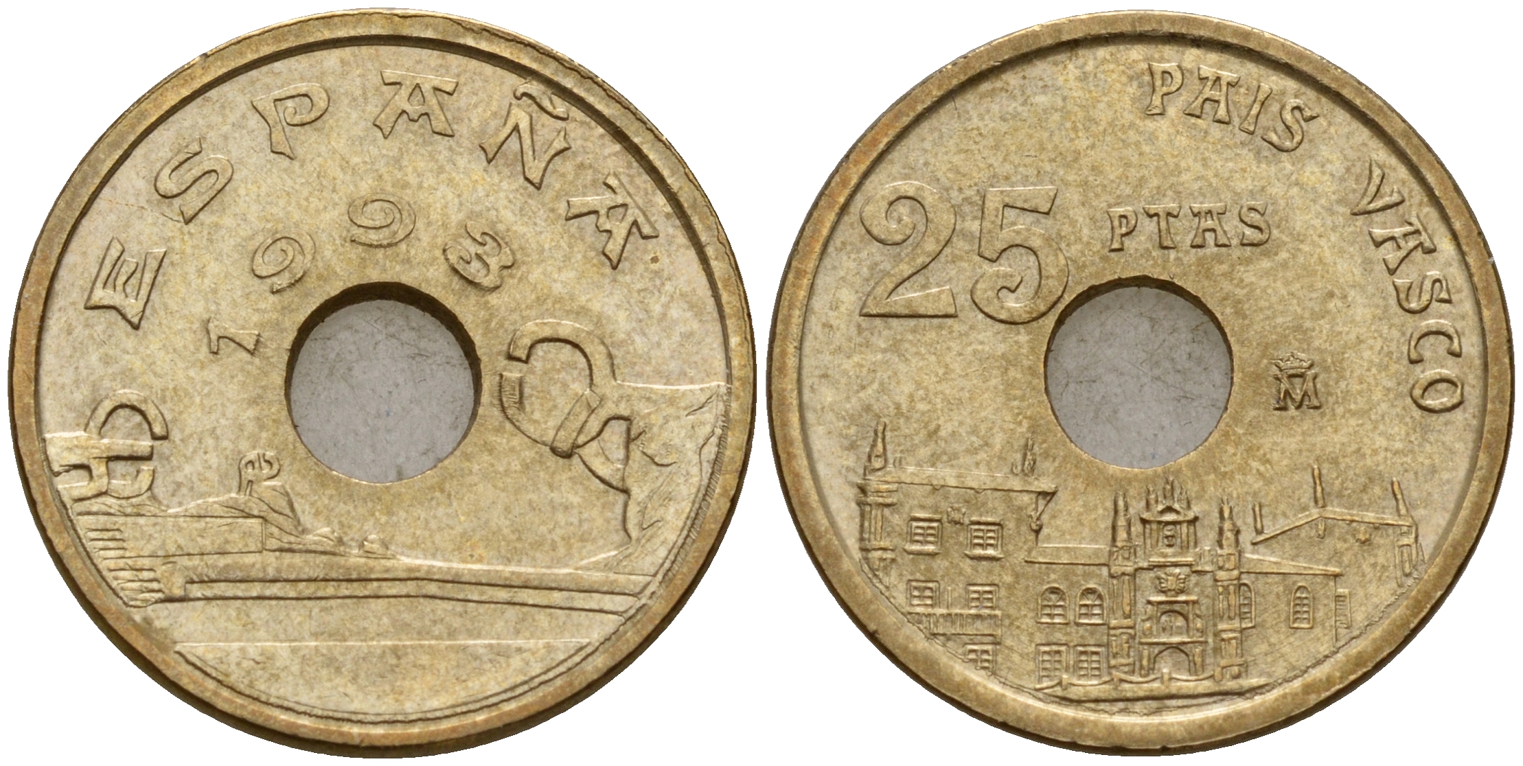 Испания 25 песет 1993 страна Басков (PAIS VASCO), Хуан Карлос I (1975-2014) KM 920 никель бронза    4597-146