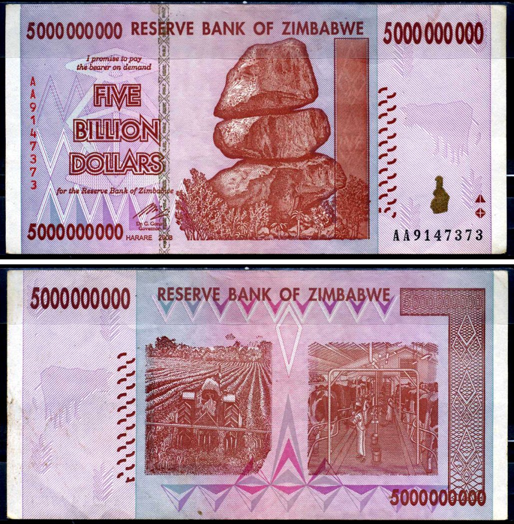 Зимбабве 5000000000 долларов 2008 Pick 84 бумага 7376-34-3-1