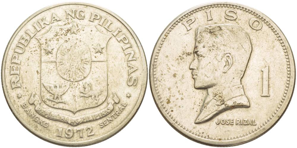 Филиппины 1 писо 1972 Хосе Рицаль KM 203 медь никель цинк 4537-423