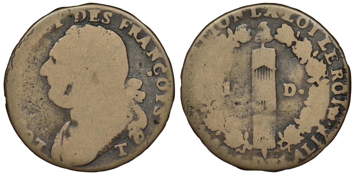Франция 12 денье 179х Т, Людовик XVI (1774-1793) KM 600.15 бронза 4123-241