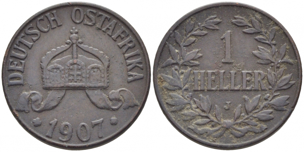 Немецкая Восточная Африка (Танзания) 1 геллер 1906 J, Ost-Africa Jaeger 716, KM 7 бронза 4448-437