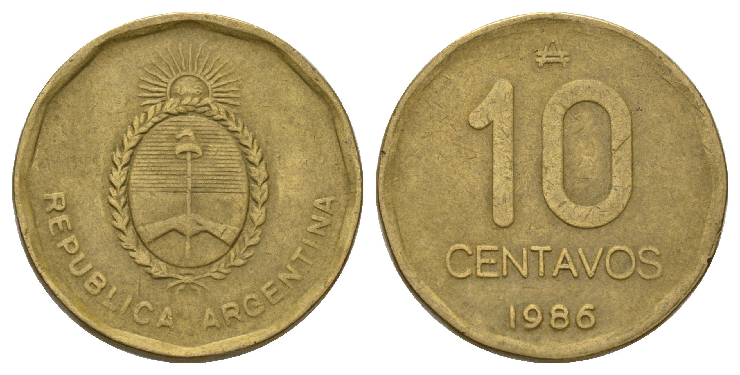 Аргентина 10 сентаво 1986 KM 98 латунь 4126-1212