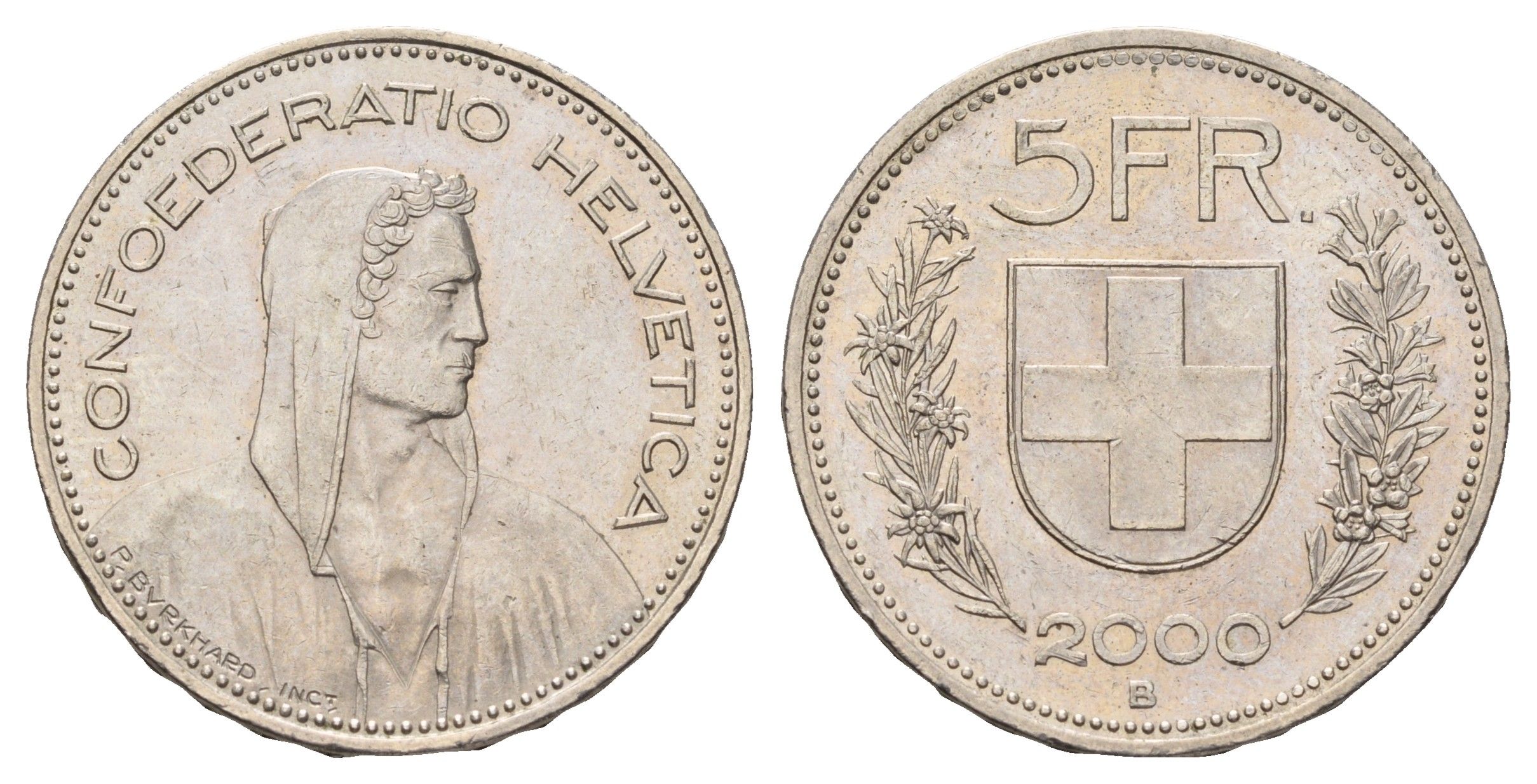 Швейцария 5 франков 2000 B KM 40a.4 медно-никель 3460-643
