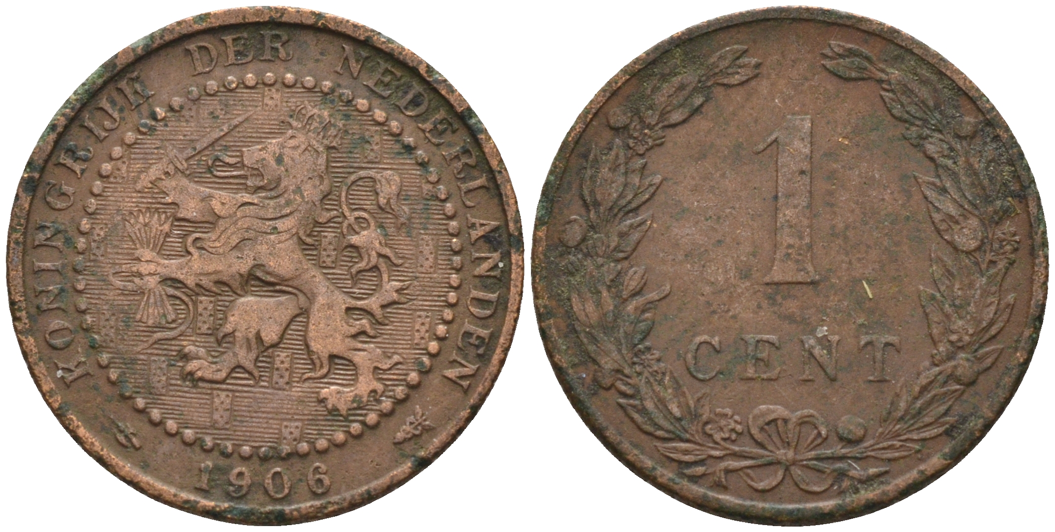 Нидерланды 1 цент 1906 Вильгельмина (1890-1948) KM 132.1 бронза    4169-248