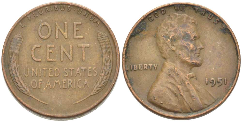 США 1 ЦЕНТ 1951 ЛИНКОЛЬН KM А132 медь цинк 218-234