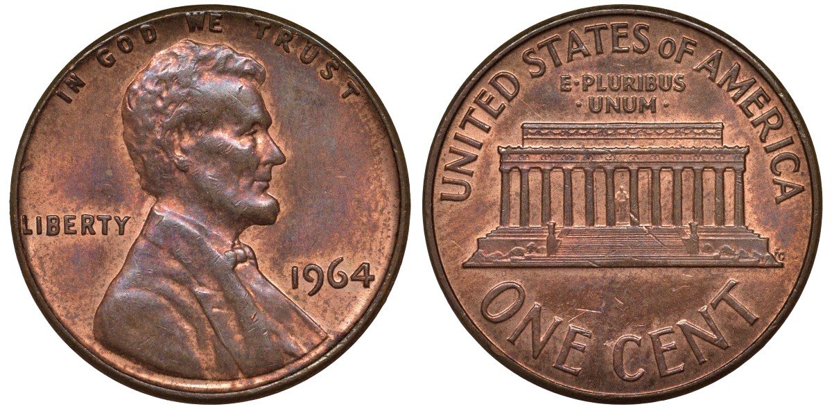 США 1 ЦЕНТ 1964 ЛИНКОЛЬН KM 201 медь цинк 62-112