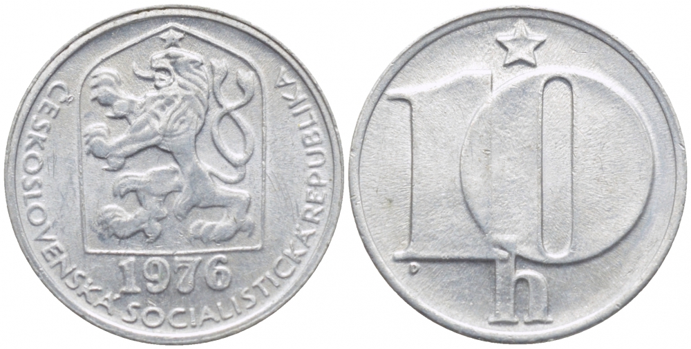 ЧЕХОСЛОВАКИЯ 10 ГЕЛЛЕРОВ 1976 СОЦИАЛИСТИЧЕСКАЯ РЕСПУБЛИКА KM 80 алюминий 112-551