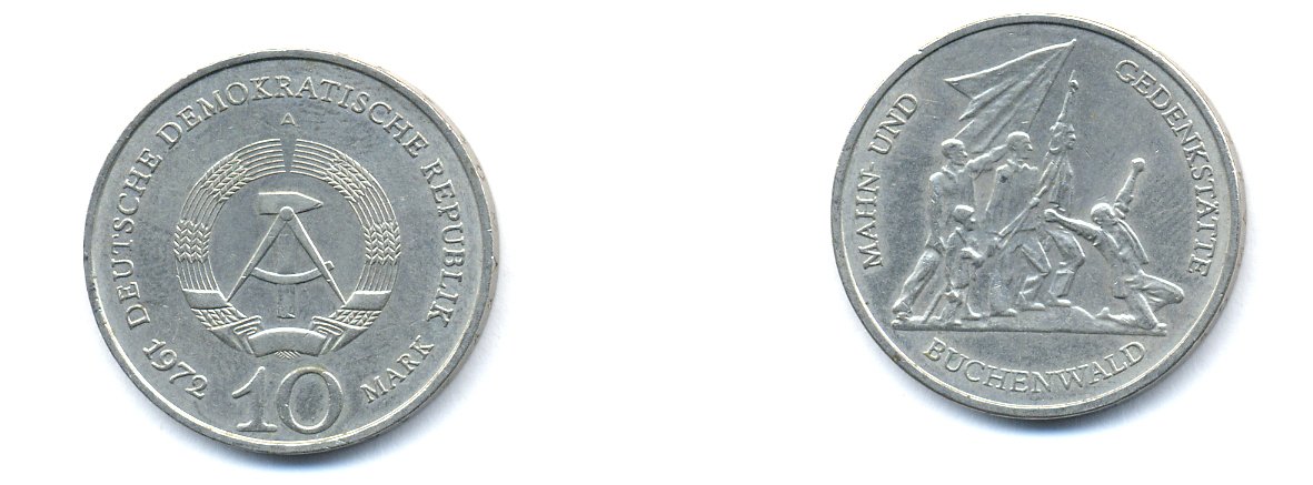 ГДР 10 марок 1972 A, мемориал Бухенвальда KM 38, J. 1539 медно-никель 3333-316