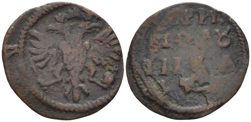 РОССИЯ ПОЛУШКА 1718-1722 ВЕС 0,83 ГР. медь 633-242