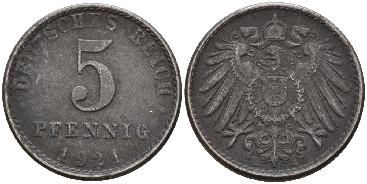 Германия 5 пфеннигов 1921 A KM 19, J. 297 железо 4151-632