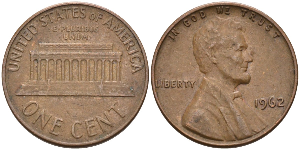 США 1 цент 1962 Линкольн KM 201 медь цинк 4115-832