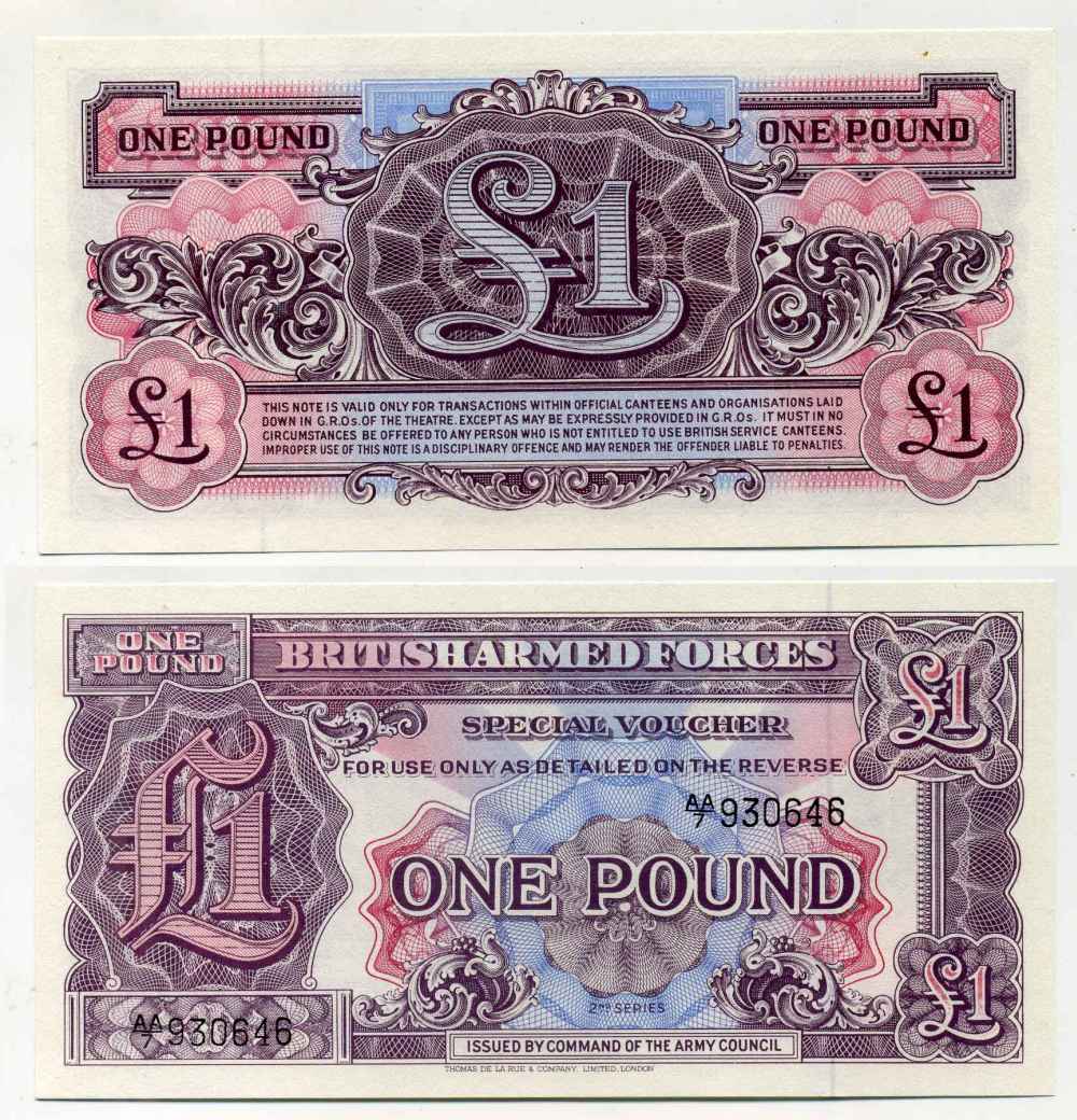 АНГЛИЯ 1 ФУНТ 1948 ДЛЯ ВООРУЖЕННЫХ СИЛ, 2 СЕРИЯ, TDLR Pick М22а бумага UNC (ПРЕСС) 8589-24-2-2