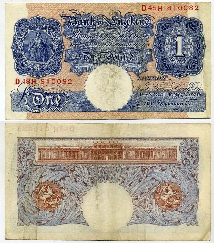 Англия 1 фунт ND (1940-1948) подпись Peppiatt Pick 367 а бумага 451-132-2