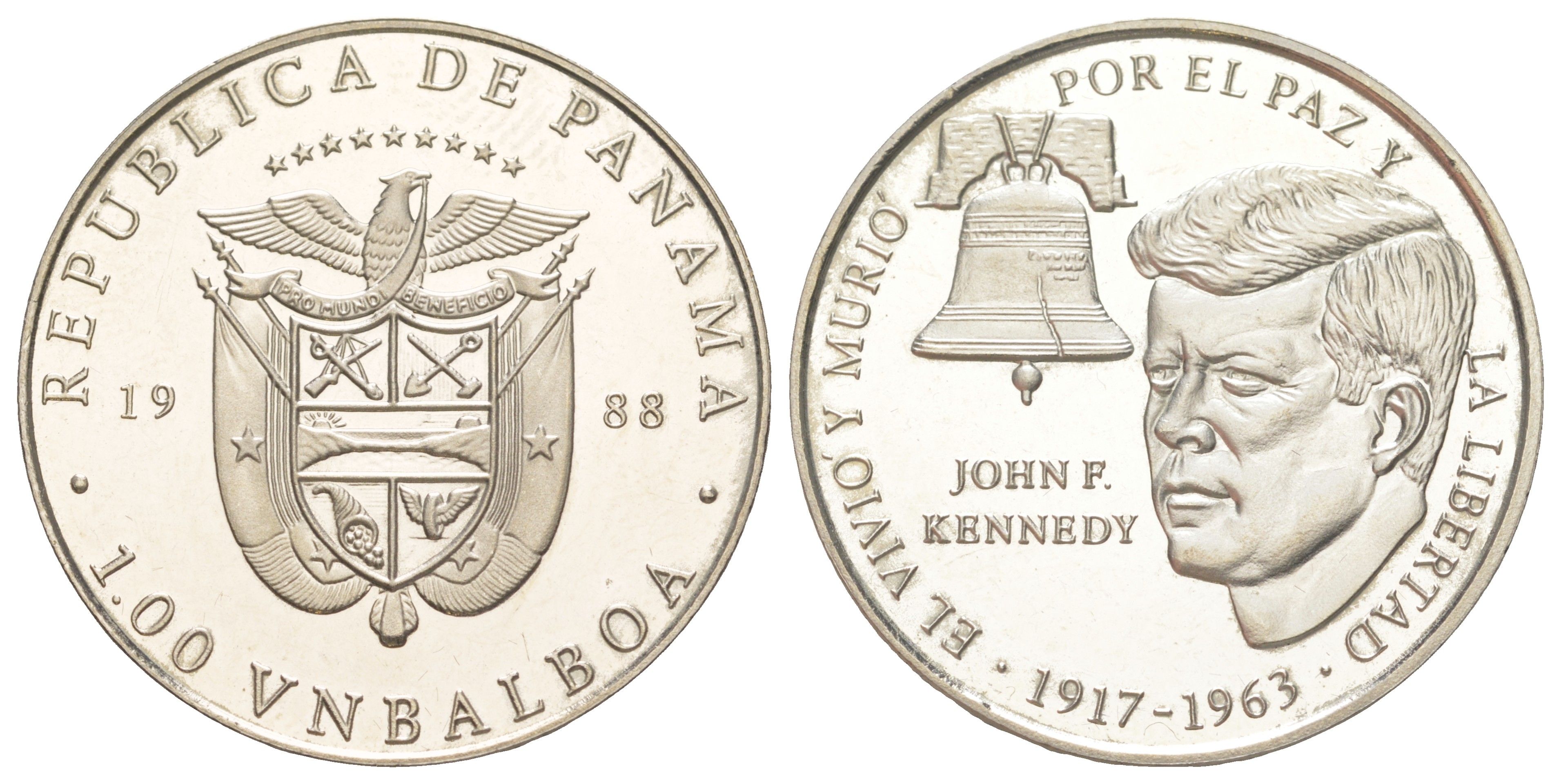 Панама 1 бальбоа 1988 25 лет со дня смерти Джона Кеннеди X M12 медно-никель PROOF 3711-922