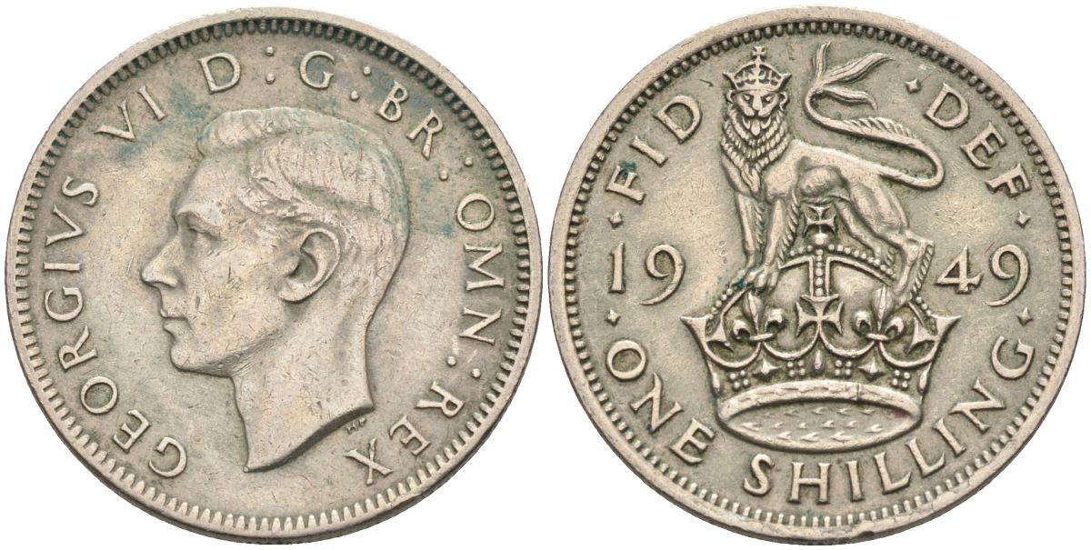 Великобритания 1 шиллинг 1949 Георг VI (1936-1952), Английский герб KM 876, Spink 4108 медно-никель 4116-832