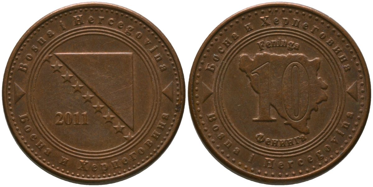Босния и Герцеговина 10 фенингов 2011 KM 115 сталь плакированная медью 4549-342