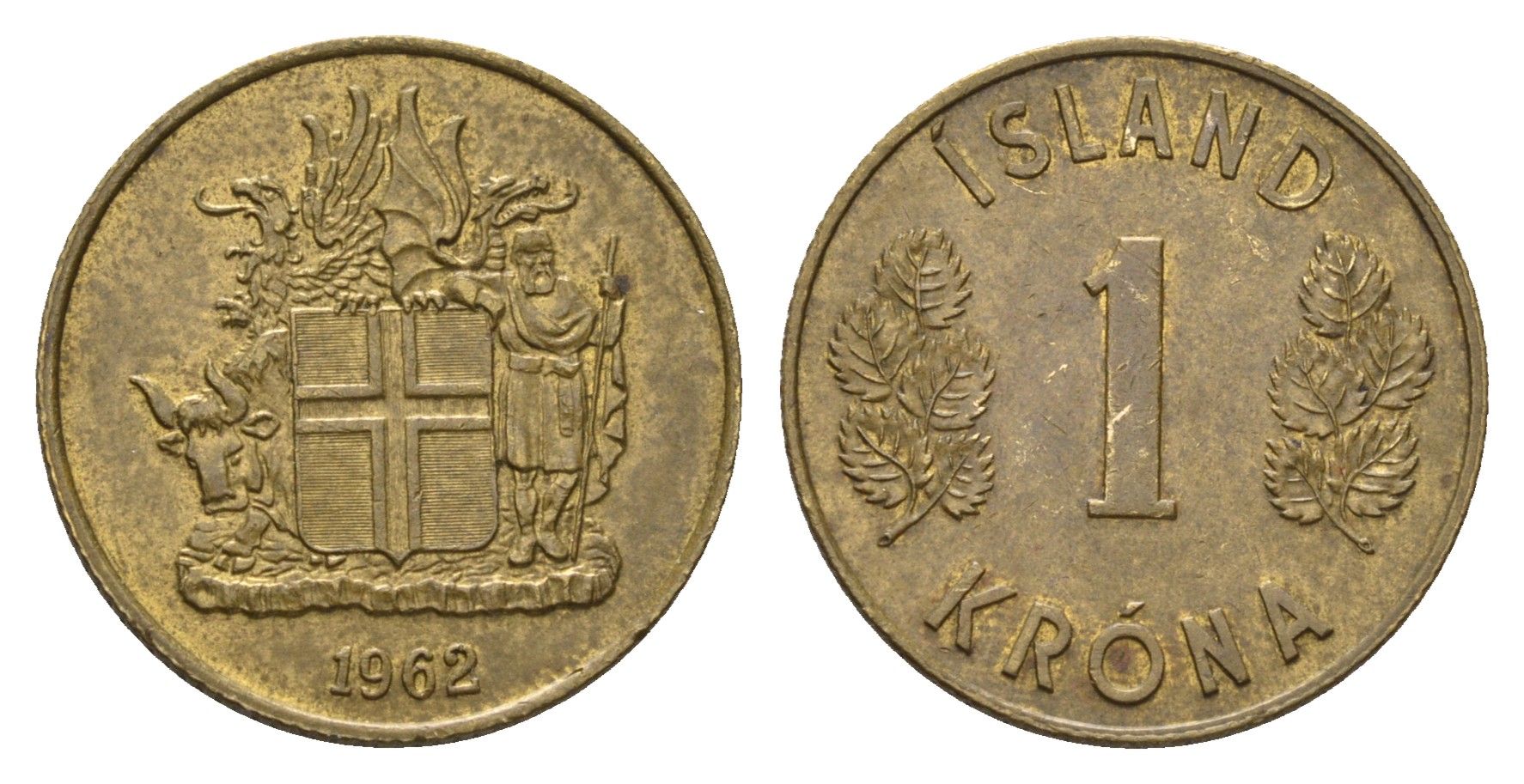 Исландия 1 крона 1962 KM 12a никель латунь 4695-525