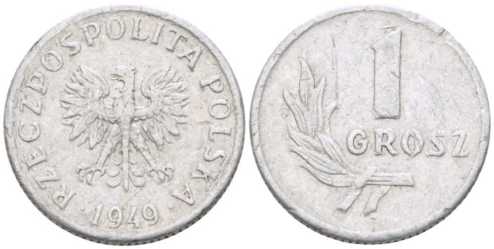 ПОЛЬША 1 ГРОШ 1949 KM 39, Parchimowicz 201 алюминий 45-435