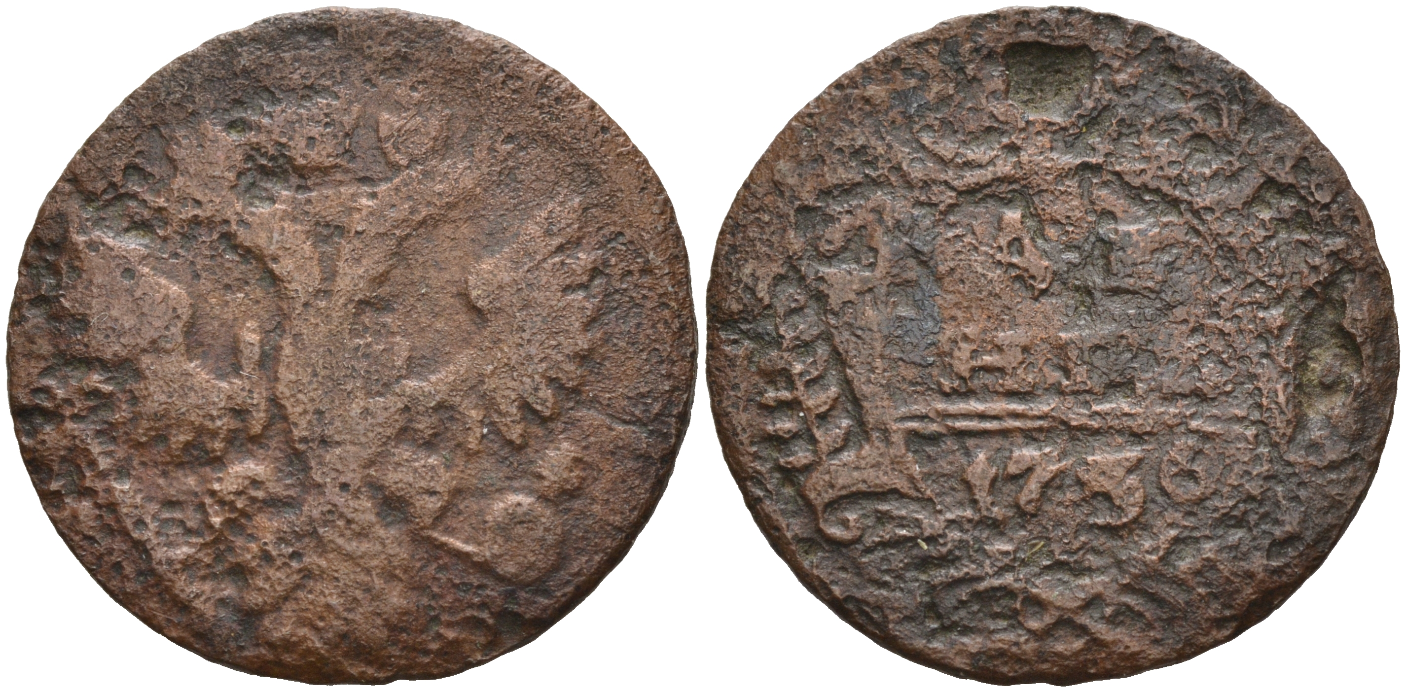 Россия деньга 1736 Анна Иоановна (1730-1740) KM 188 медь 4563-1032