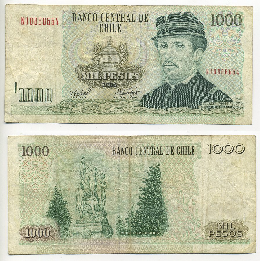 Чили 1000 песо 2006 Игнасио Каррера-Пинто Pick 154g бумага 7218-66-2