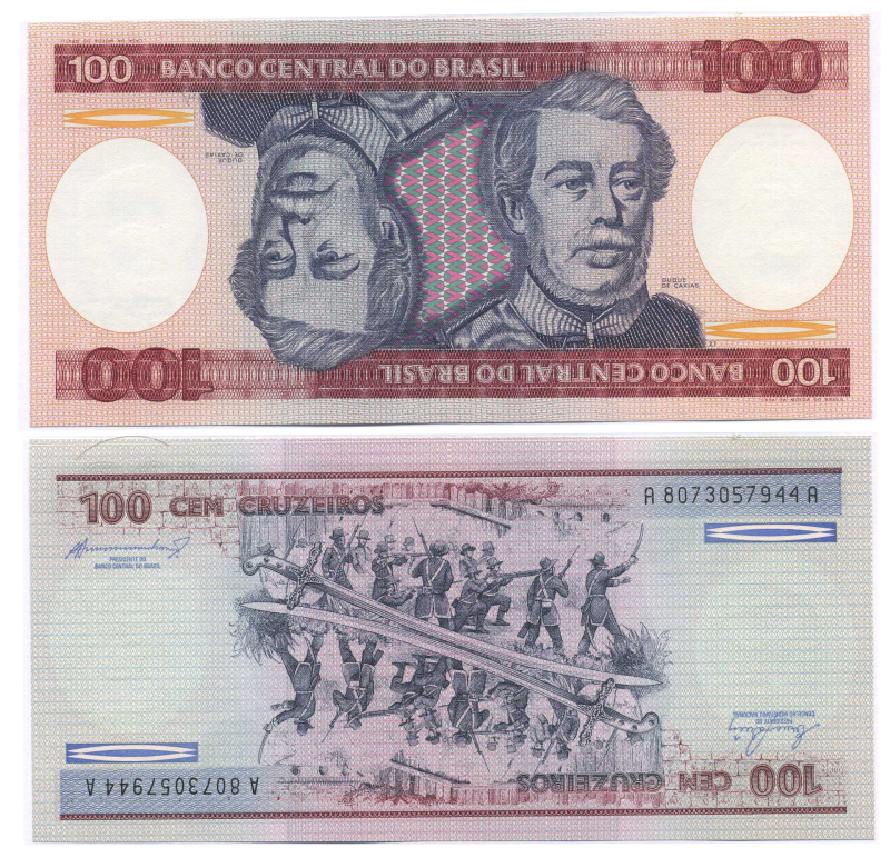 БРАЗИЛИЯ 100 КРУЗЕЙРО 1984 ПОДПИСЬ 21, ГЕОРЦОГ КАКСИАС Pick 198b бумага UNC (ПРЕСС) 445-40-3-2