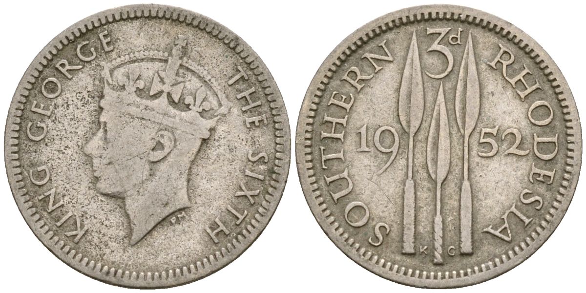 Британская Южная Родезия 3 пенса 1952 Георг VI (1936-1952) KM 20 медно-никель 4174-329