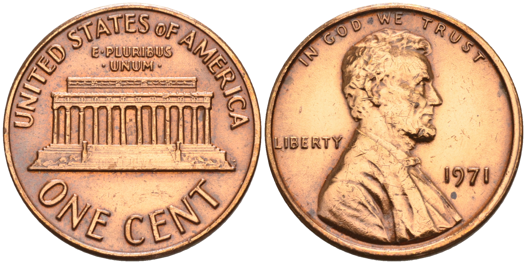 США 1 цент 1971 Линкольн KM 201 медь цинк    4115-321