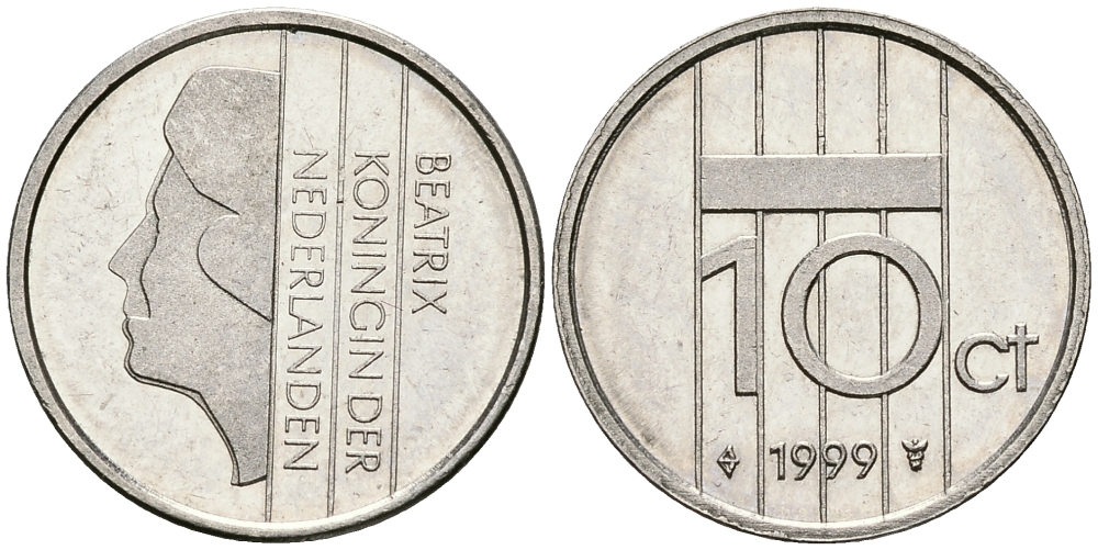 НИДЕРЛАНДЫ 10 ЦЕНТОВ 1999 БЕАТРИКС KM 203 никель 96-564