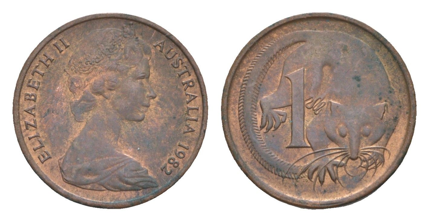 Австралия 1 цент 1982 Елизавета II (1952-2022), молодой портрет, опоссум KM 62 бронза 4655-1222