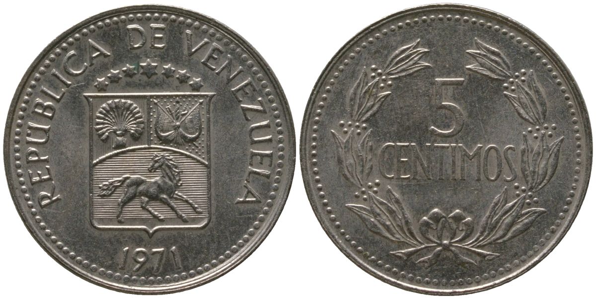 Венесуэла 5 сентимо 1971 KM 38.3 медно-никель 4576-642