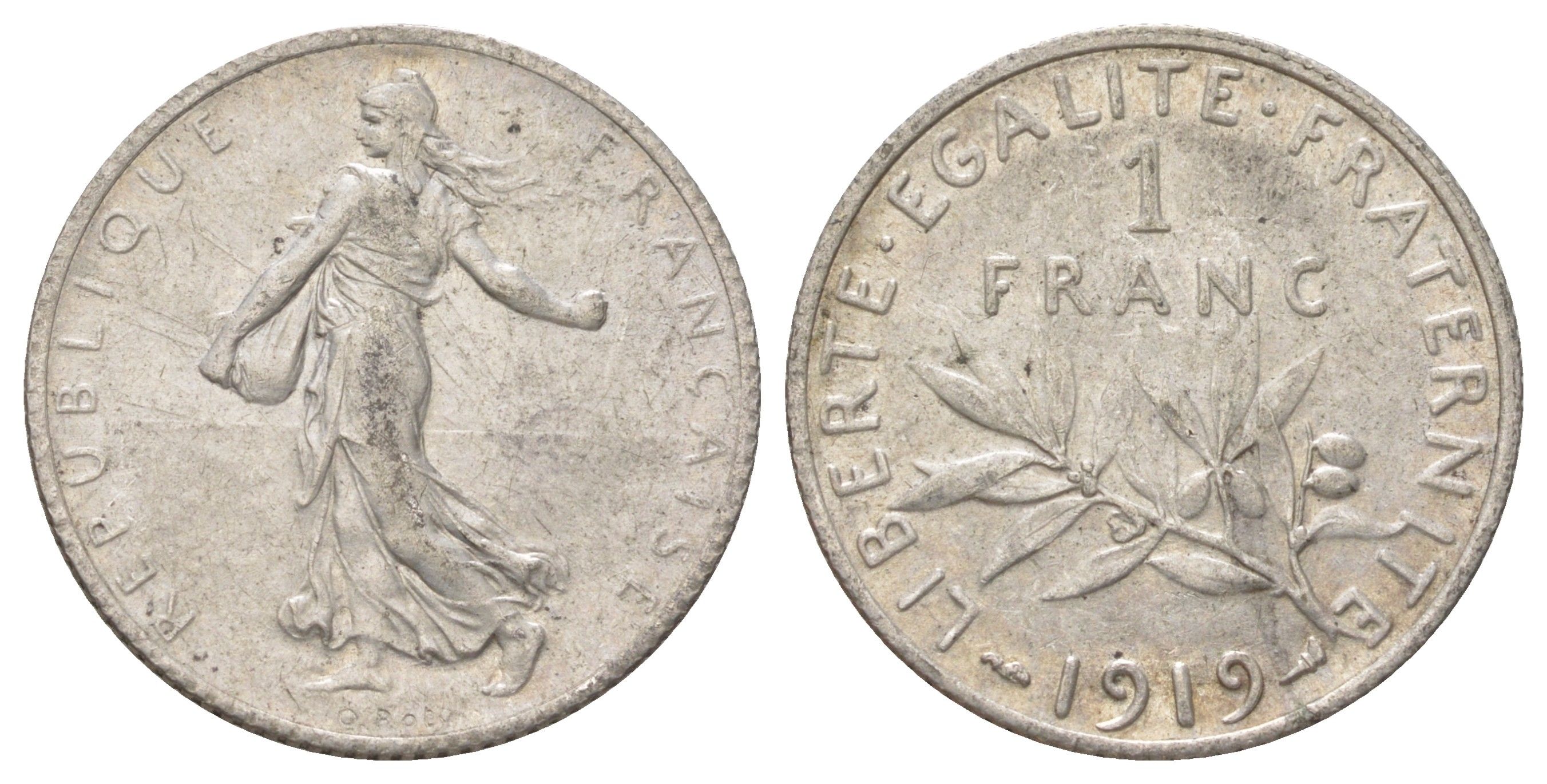 Франция 1 франк 1919 KM 844 серебро 4622-1123