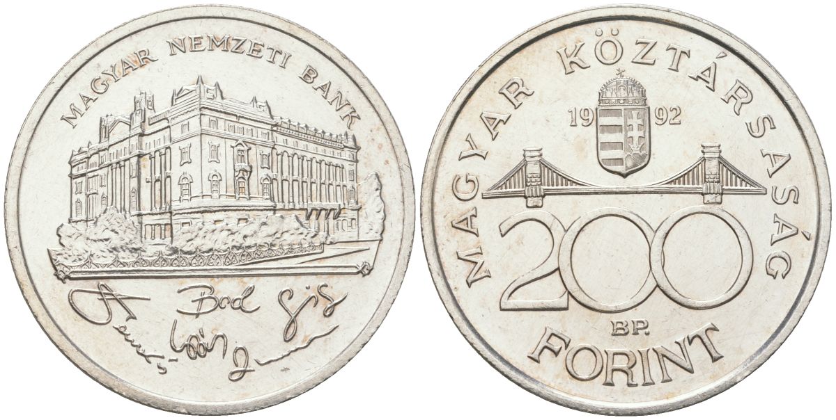 Венгрия 200 форинтов 1992 BP, национальный банк KM 689 серебро UNC 4137-614