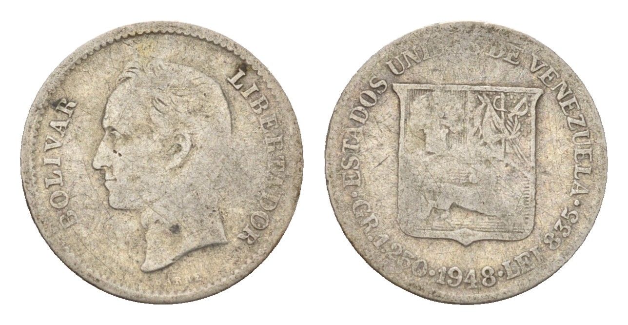 Венесуэла 1/4 боливара 1948 Y 20 серебро 4669-633