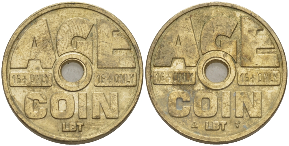 БЕЛЬГИЯ ТАБАЧНЫЙ ЖЕТОН ND AGE COIN, 16+ ONLY, ДИАМЕТР 20,5 ММ., С ОТВЕСТИЕМ В ЦЕНТРЕ, ДИАМЕТР 20,5 ММ. желтый металл 28-734