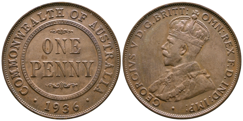 АВСТРАЛИЯ 1 ПЕННИ 1936 ГЕОРГ V (1910-1936) KM 23 бронза 84-1312