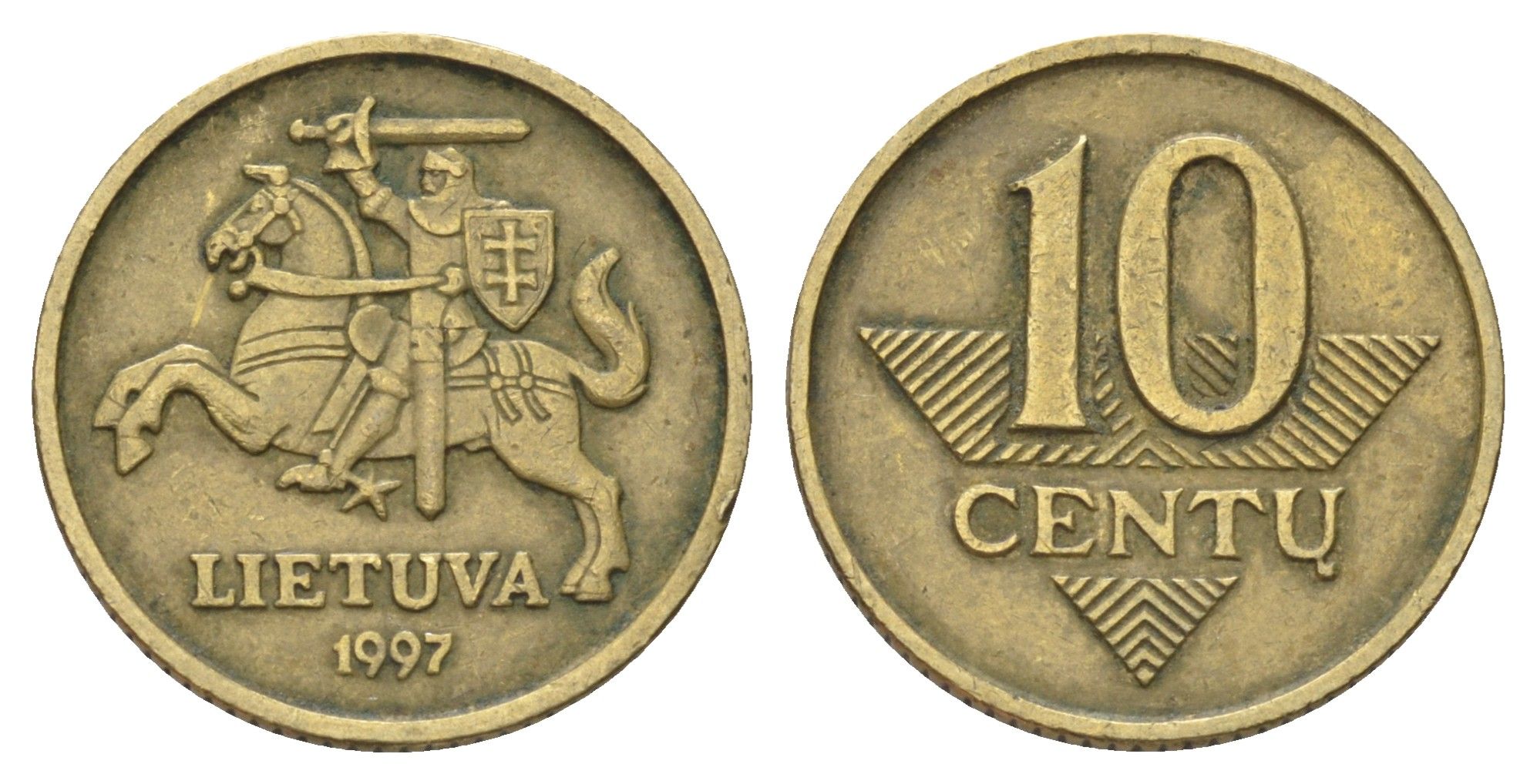 Литва 10 сантимов 1997 KM 106 никель латунь 4682-161