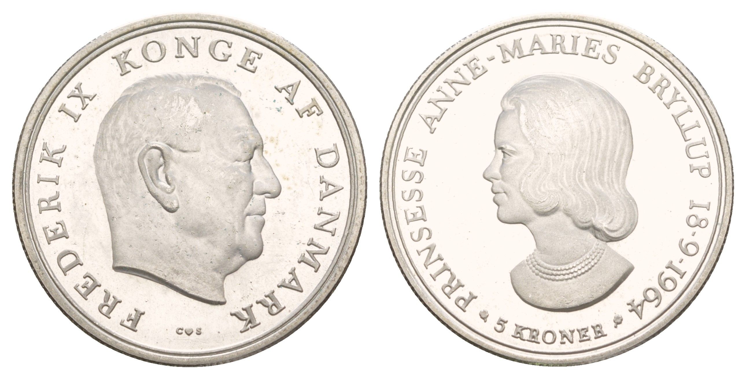 Дания 5 крон 1964 Свадьба Принцессы Анны Марии KM 854 серебро PROOF 413-3122