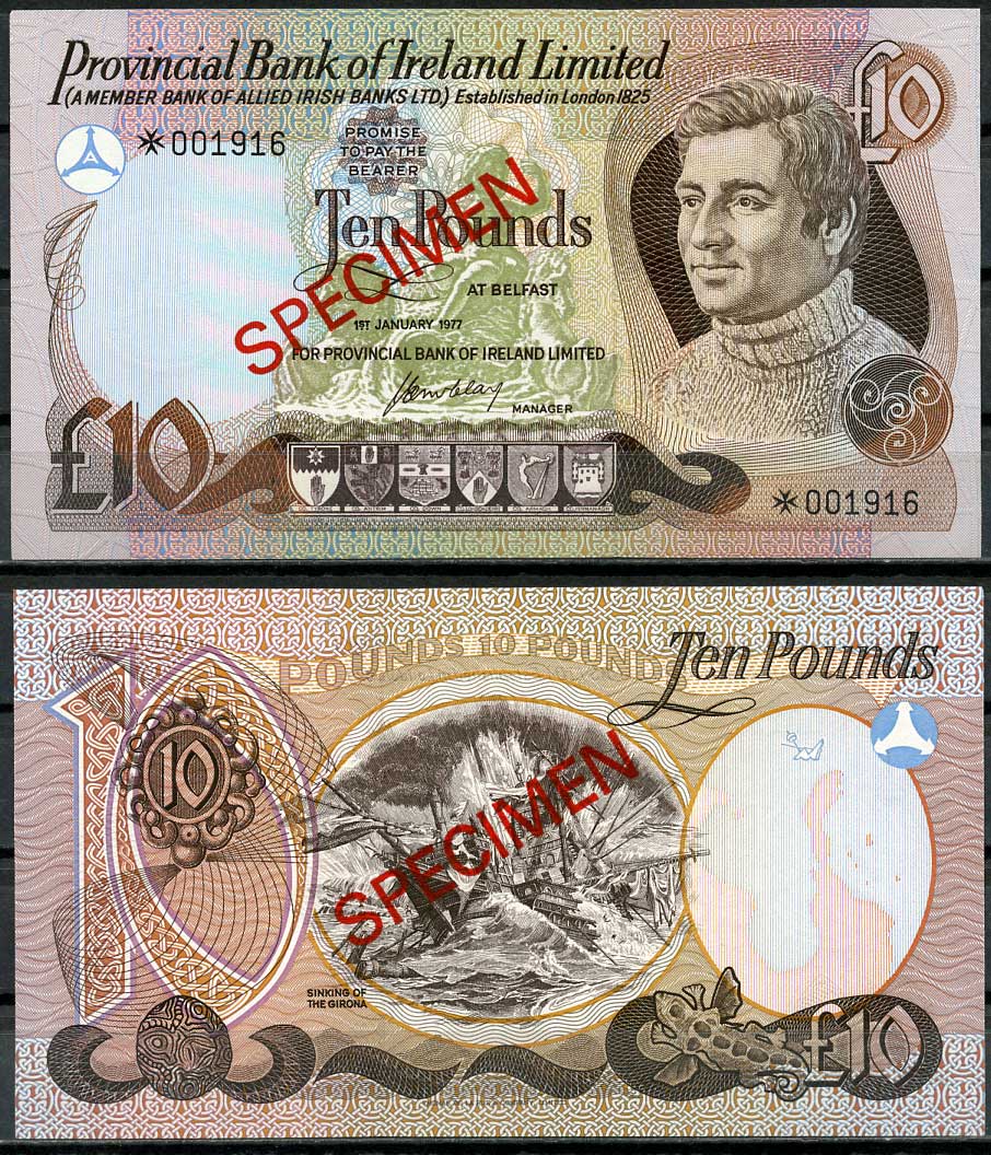 Северная Ирландия 1, 1, 5, 5, 10, 10 и 100 фунтов ND (1974-1978) образец, Specimen, № 001916 Pick 61 s, 62 s, 63 s, 64 s, 247 s, 248 s, 249 s  бумага  UNC (пресс) 451-268-1