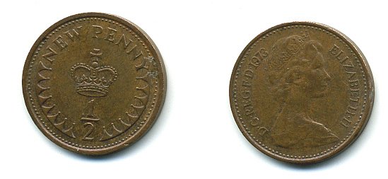 Великобритания 1/2 пенни 1973 Елизавета II (1952-2022) КМ 914, Spink 4239 бронза 4110-1656